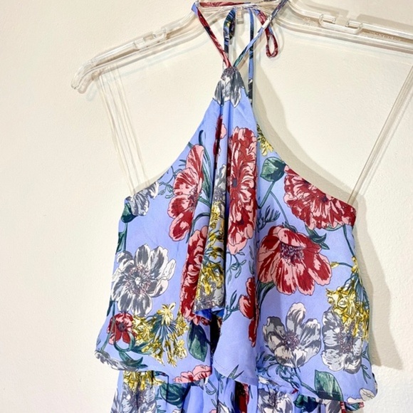 avlux Tiered Romper Floral Palm Print Jumper Halter Tied High Neck Shorts - Picture 3 of 12